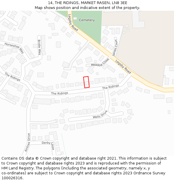 14, THE RIDINGS, MARKET RASEN, LN8 3EE: Location map and indicative extent of plot