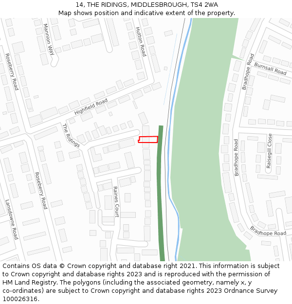 14, THE RIDINGS, MIDDLESBROUGH, TS4 2WA: Location map and indicative extent of plot