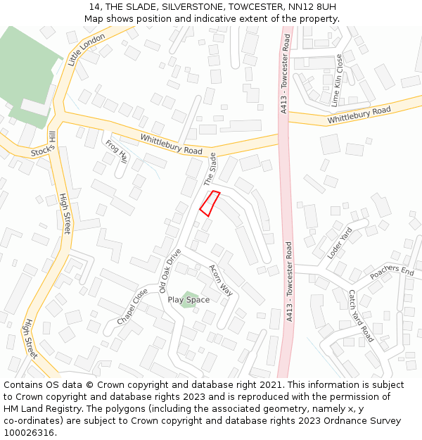 14, THE SLADE, SILVERSTONE, TOWCESTER, NN12 8UH: Location map and indicative extent of plot