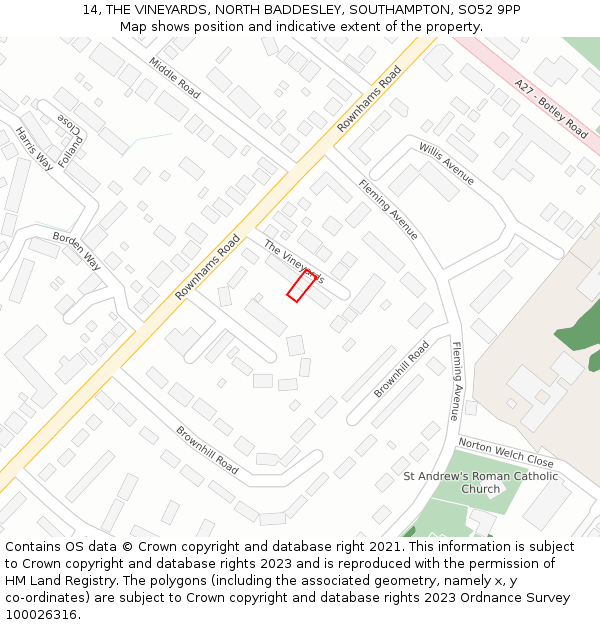 14, THE VINEYARDS, NORTH BADDESLEY, SOUTHAMPTON, SO52 9PP: Location map and indicative extent of plot
