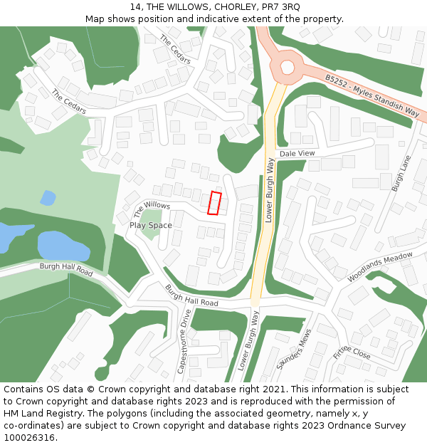 14, THE WILLOWS, CHORLEY, PR7 3RQ: Location map and indicative extent of plot
