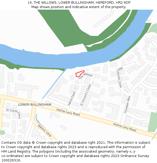 14, THE WILLOWS, LOWER BULLINGHAM, HEREFORD, HR2 6DP: Location map and indicative extent of plot