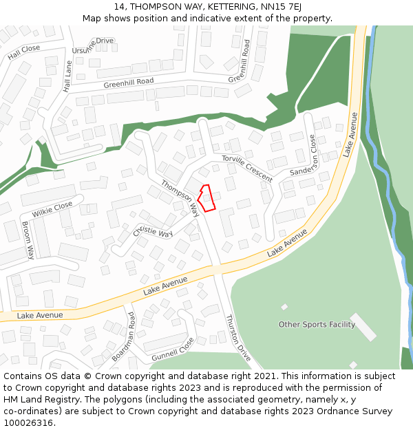 14, THOMPSON WAY, KETTERING, NN15 7EJ: Location map and indicative extent of plot