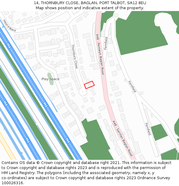 14, THORNBURY CLOSE, BAGLAN, PORT TALBOT, SA12 8EU: Location map and indicative extent of plot