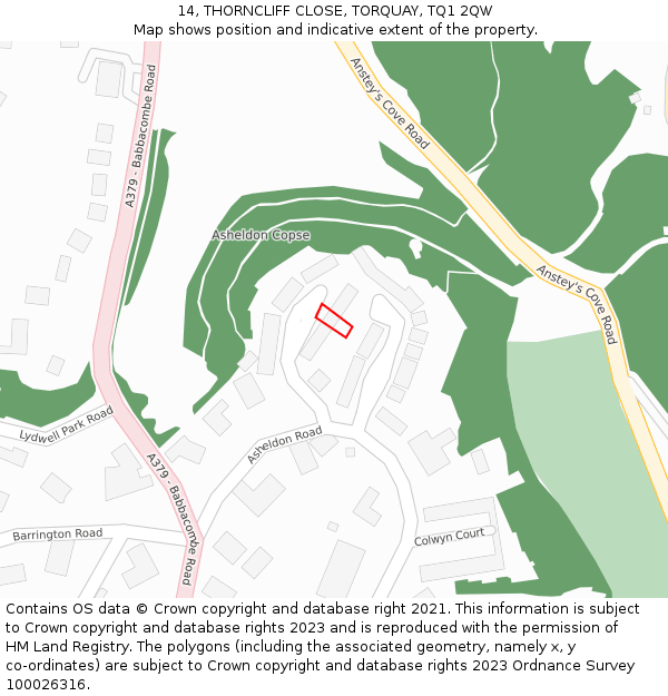 14, THORNCLIFF CLOSE, TORQUAY, TQ1 2QW: Location map and indicative extent of plot
