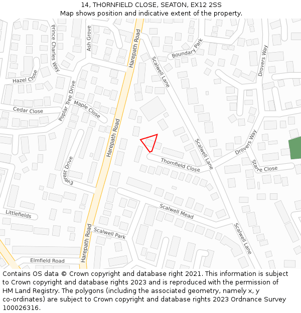 14, THORNFIELD CLOSE, SEATON, EX12 2SS: Location map and indicative extent of plot