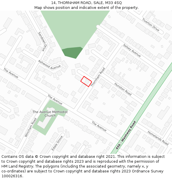 14, THORNHAM ROAD, SALE, M33 4SQ: Location map and indicative extent of plot