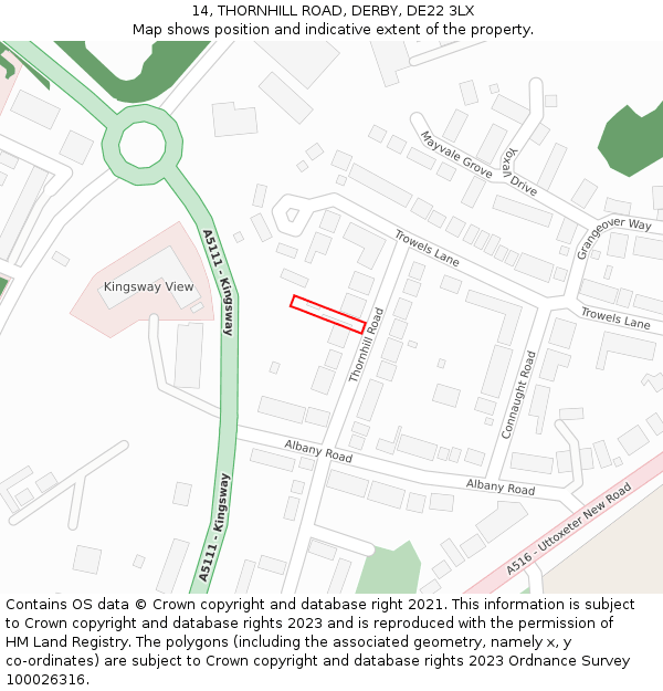 14, THORNHILL ROAD, DERBY, DE22 3LX: Location map and indicative extent of plot