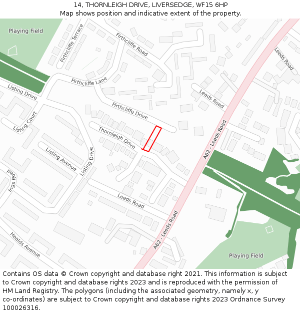 14, THORNLEIGH DRIVE, LIVERSEDGE, WF15 6HP: Location map and indicative extent of plot