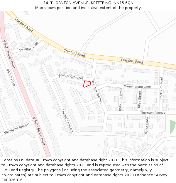 14, THORNTON AVENUE, KETTERING, NN15 6QN: Location map and indicative extent of plot
