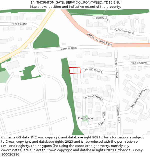14, THORNTON GATE, BERWICK-UPON-TWEED, TD15 2NU: Location map and indicative extent of plot