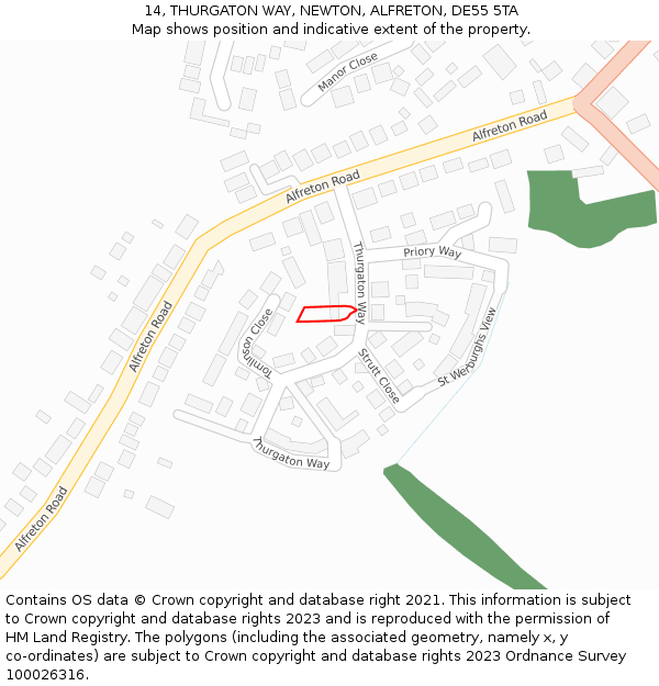 14, THURGATON WAY, NEWTON, ALFRETON, DE55 5TA: Location map and indicative extent of plot