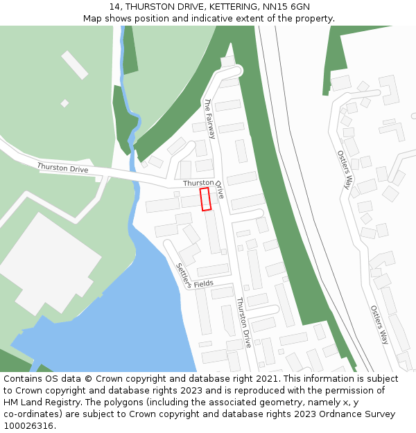 14, THURSTON DRIVE, KETTERING, NN15 6GN: Location map and indicative extent of plot