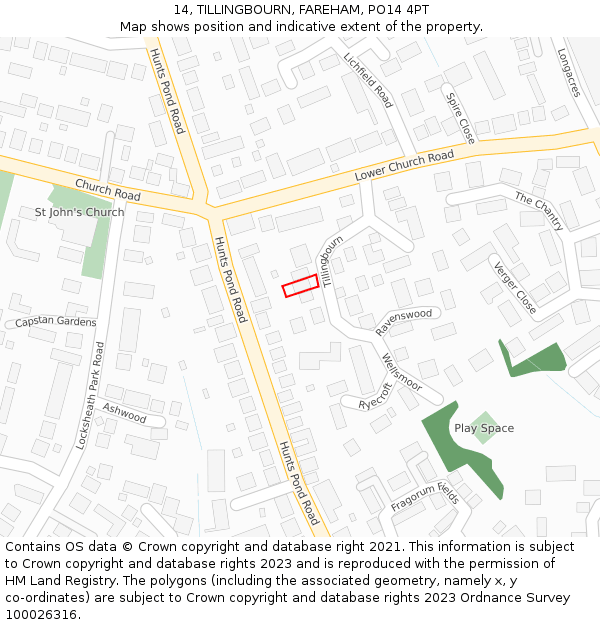 14, TILLINGBOURN, FAREHAM, PO14 4PT: Location map and indicative extent of plot