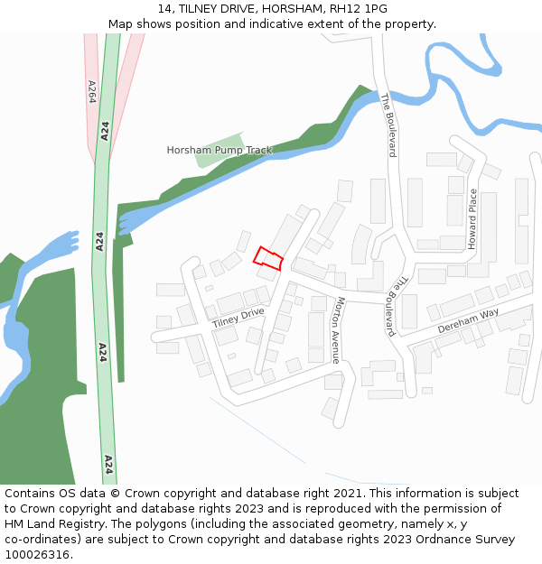 14, TILNEY DRIVE, HORSHAM, RH12 1PG: Location map and indicative extent of plot