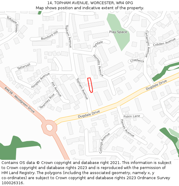 14, TOPHAM AVENUE, WORCESTER, WR4 0PG: Location map and indicative extent of plot