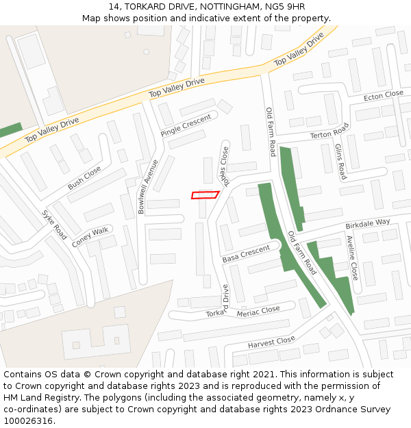 14, TORKARD DRIVE, NOTTINGHAM, NG5 9HR: Location map and indicative extent of plot