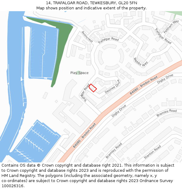 14, TRAFALGAR ROAD, TEWKESBURY, GL20 5FN: Location map and indicative extent of plot