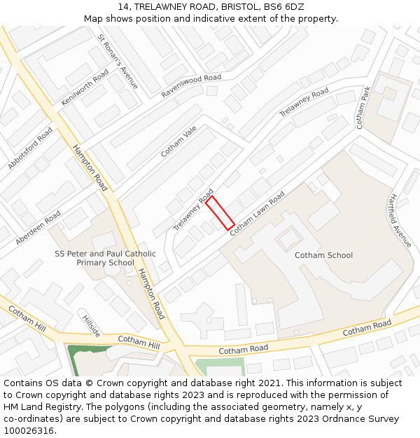 14, TRELAWNEY ROAD, BRISTOL, BS6 6DZ: Location map and indicative extent of plot
