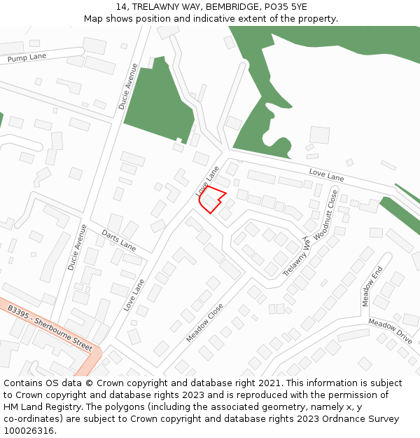 14, TRELAWNY WAY, BEMBRIDGE, PO35 5YE: Location map and indicative extent of plot