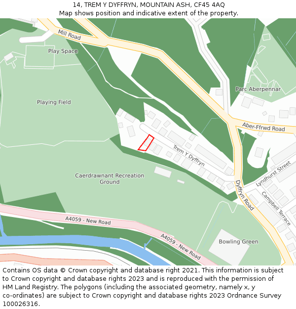 14, TREM Y DYFFRYN, MOUNTAIN ASH, CF45 4AQ: Location map and indicative extent of plot