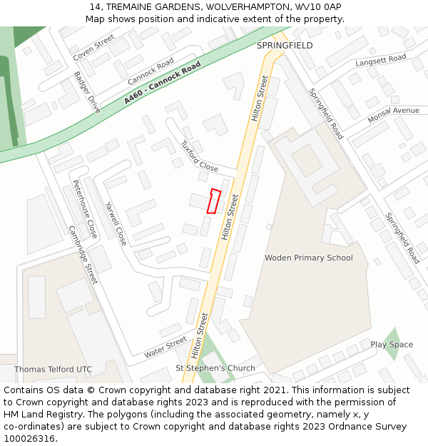 14, TREMAINE GARDENS, WOLVERHAMPTON, WV10 0AP: Location map and indicative extent of plot