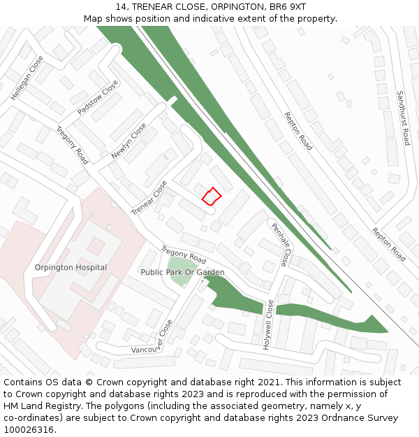 14, TRENEAR CLOSE, ORPINGTON, BR6 9XT: Location map and indicative extent of plot