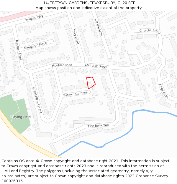 14, TRETAWN GARDENS, TEWKESBURY, GL20 8EF: Location map and indicative extent of plot