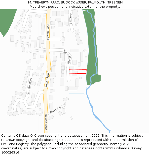 14, TREVERYN PARC, BUDOCK WATER, FALMOUTH, TR11 5EH: Location map and indicative extent of plot