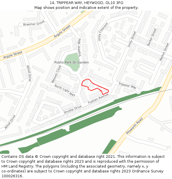 14, TRIPPEAR WAY, HEYWOOD, OL10 3FG: Location map and indicative extent of plot