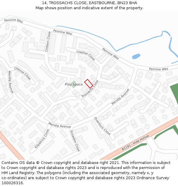 14, TROSSACHS CLOSE, EASTBOURNE, BN23 8HA: Location map and indicative extent of plot
