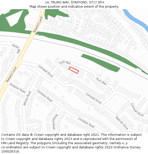 14, TRURO WAY, STAFFORD, ST17 0FH: Location map and indicative extent of plot