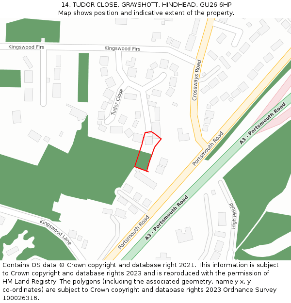 14, TUDOR CLOSE, GRAYSHOTT, HINDHEAD, GU26 6HP: Location map and indicative extent of plot