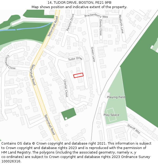 14, TUDOR DRIVE, BOSTON, PE21 9PB: Location map and indicative extent of plot