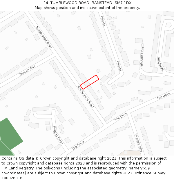 14, TUMBLEWOOD ROAD, BANSTEAD, SM7 1DX: Location map and indicative extent of plot