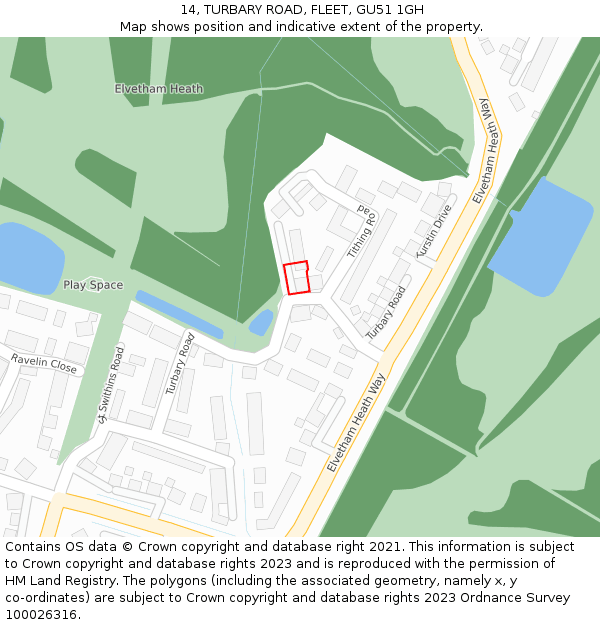 14, TURBARY ROAD, FLEET, GU51 1GH: Location map and indicative extent of plot