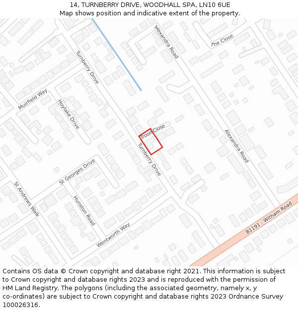 14, TURNBERRY DRIVE, WOODHALL SPA, LN10 6UE: Location map and indicative extent of plot