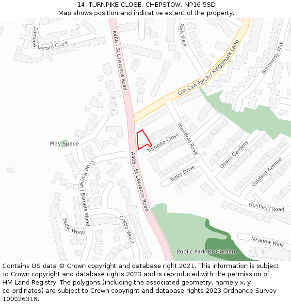 14, TURNPIKE CLOSE, CHEPSTOW, NP16 5SD: Location map and indicative extent of plot