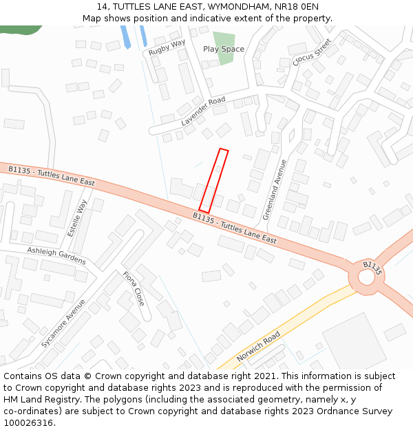 14, TUTTLES LANE EAST, WYMONDHAM, NR18 0EN: Location map and indicative extent of plot