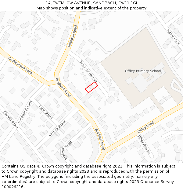 14, TWEMLOW AVENUE, SANDBACH, CW11 1GL: Location map and indicative extent of plot