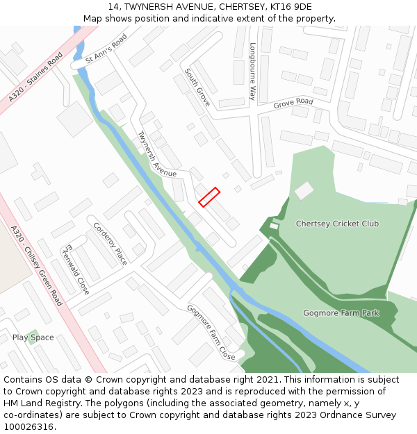 14, TWYNERSH AVENUE, CHERTSEY, KT16 9DE: Location map and indicative extent of plot