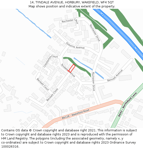 14, TYNDALE AVENUE, HORBURY, WAKEFIELD, WF4 5QT: Location map and indicative extent of plot