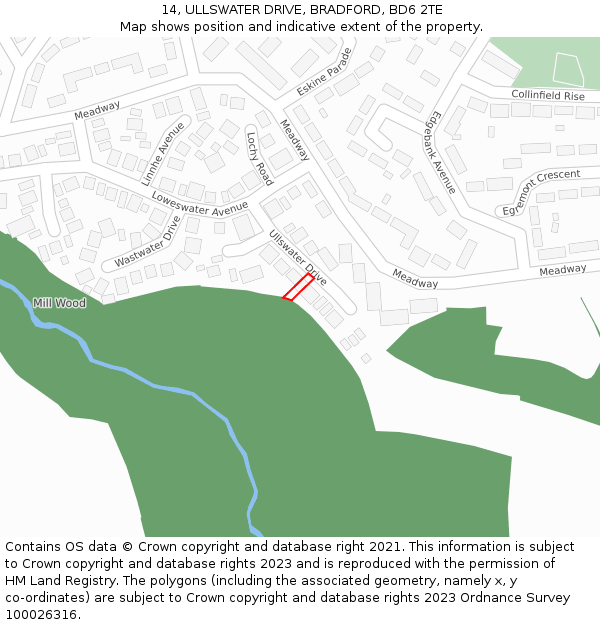 14, ULLSWATER DRIVE, BRADFORD, BD6 2TE: Location map and indicative extent of plot