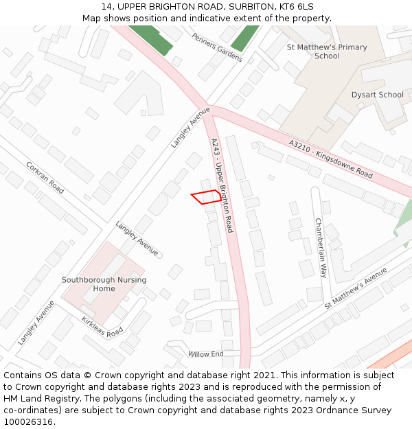 14, UPPER BRIGHTON ROAD, SURBITON, KT6 6LS: Location map and indicative extent of plot