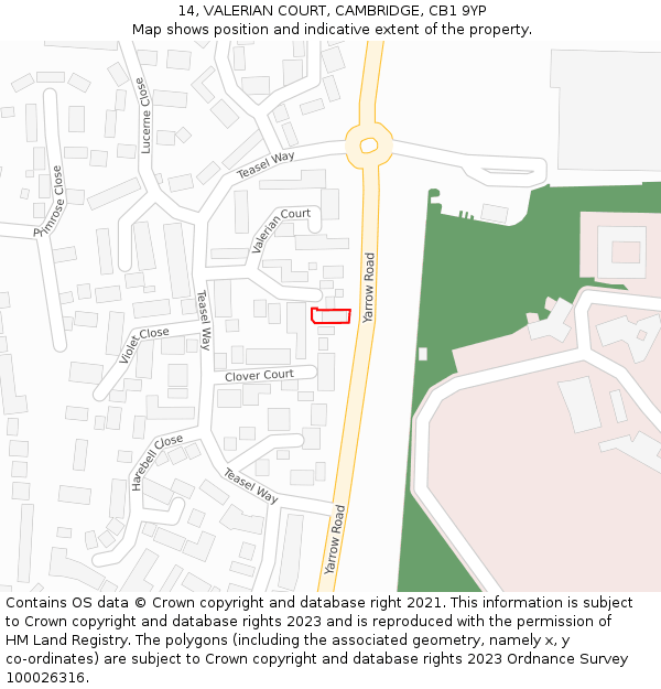 14, VALERIAN COURT, CAMBRIDGE, CB1 9YP: Location map and indicative extent of plot