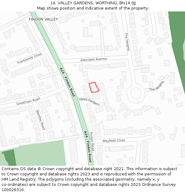 14, VALLEY GARDENS, WORTHING, BN14 0JJ: Location map and indicative extent of plot