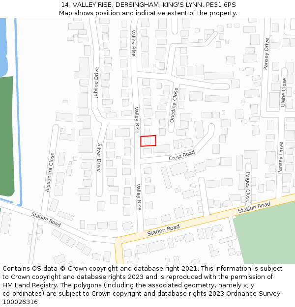 14, VALLEY RISE, DERSINGHAM, KING'S LYNN, PE31 6PS: Location map and indicative extent of plot