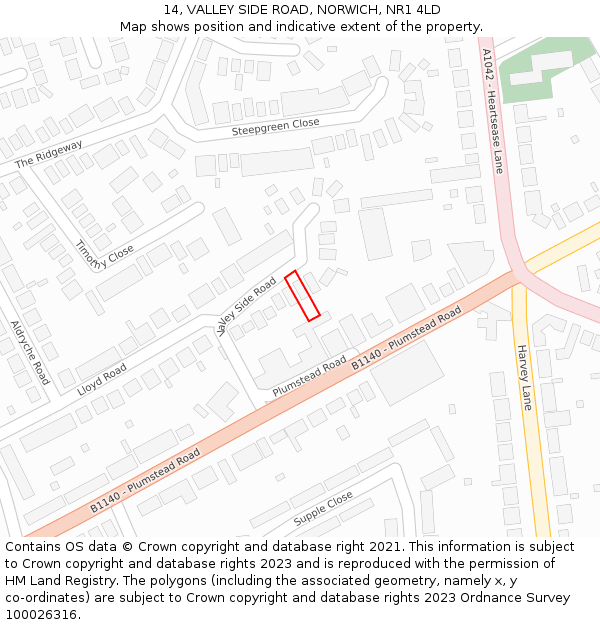 14, VALLEY SIDE ROAD, NORWICH, NR1 4LD: Location map and indicative extent of plot