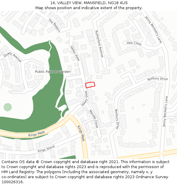 14, VALLEY VIEW, MANSFIELD, NG18 4US: Location map and indicative extent of plot