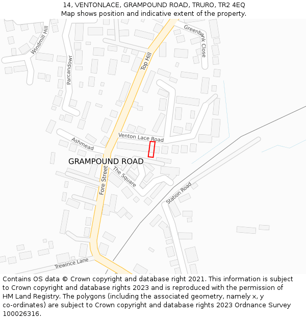 14, VENTONLACE, GRAMPOUND ROAD, TRURO, TR2 4EQ: Location map and indicative extent of plot